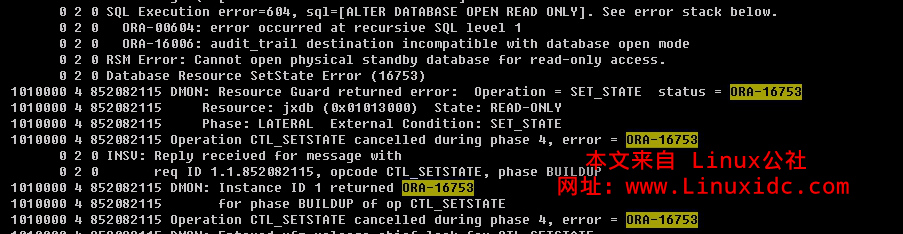 ORA-16753 错误问题解决