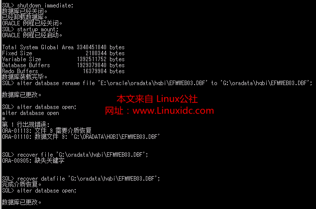 Oracle 11g表空间dbf文件迁移