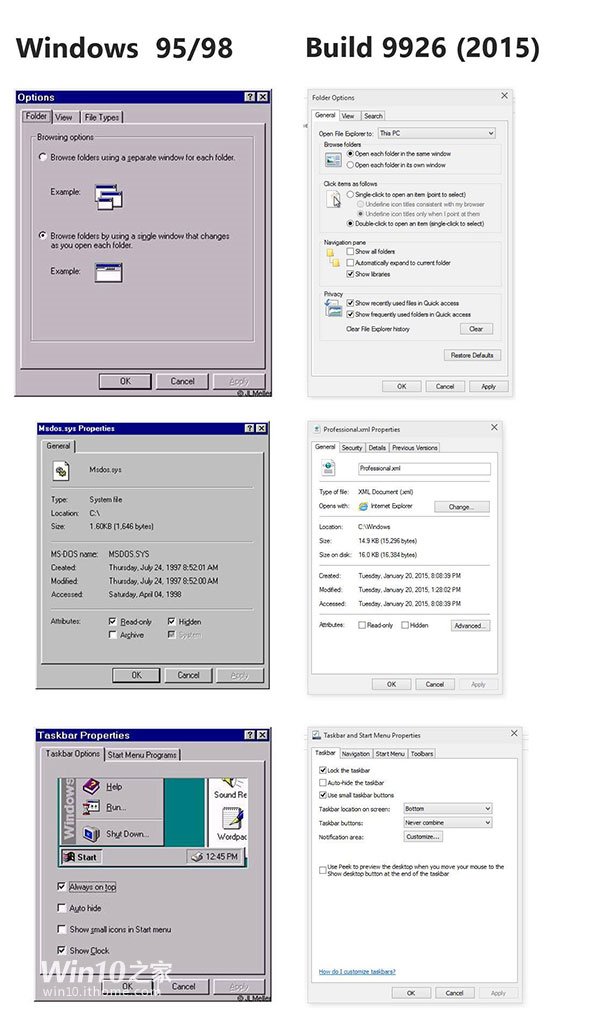 Win10、Win95面对面：二十年光景缩影？