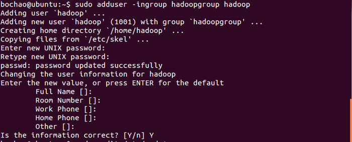 ubuntu add hadoop's group and user