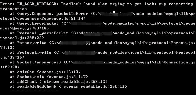 MySQL 错误：检测到死锁，在尝试获取锁时；建议重启事务（Node.js 环境）
