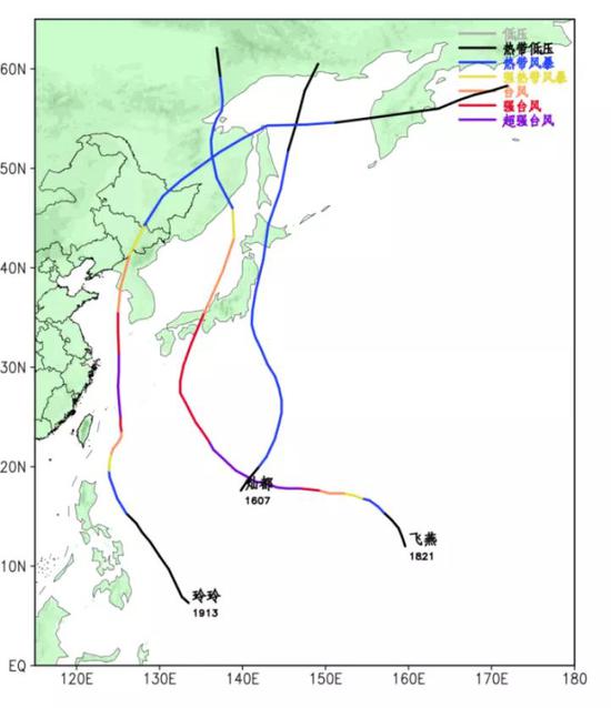 　台风“飞燕”“灿都”“玲玲”，图片来源（中央气象台）